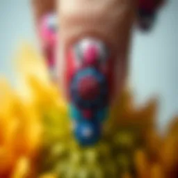 Vibrant 3D nail art design showcasing intricate patterns and textures.