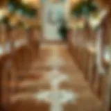 Rustic burlap aisle runner with delicate lace embellishments