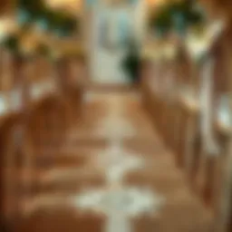 Rustic burlap aisle runner with delicate lace embellishments