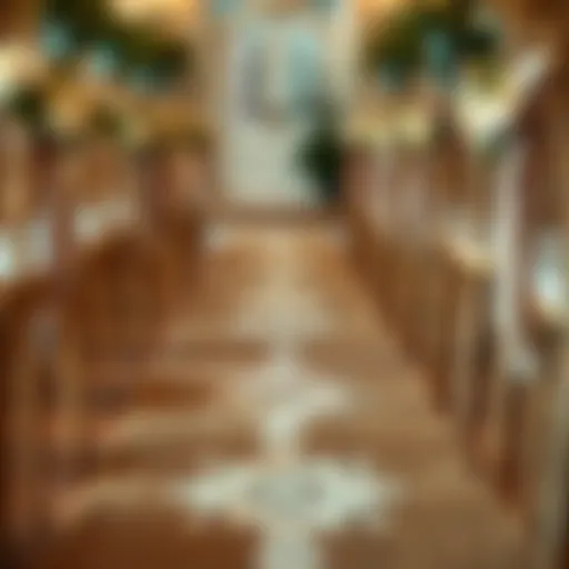 Rustic burlap aisle runner with delicate lace embellishments