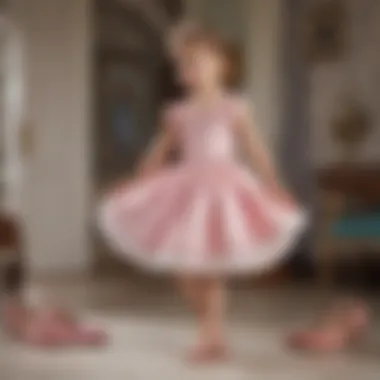 A child joyfully playing in princess shoes