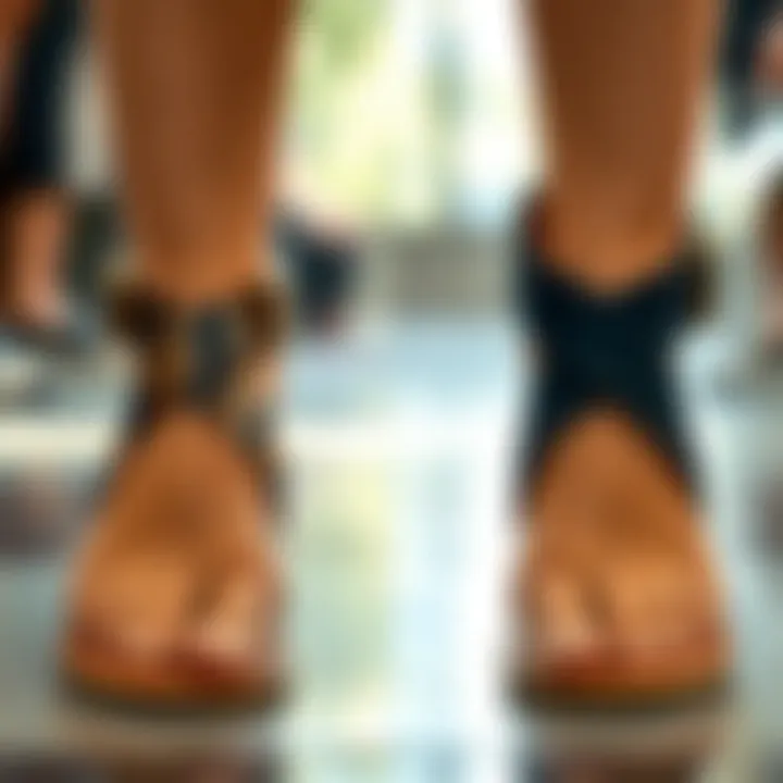 A comparison of sandals with and without invisible insoles highlighting the comfort difference.