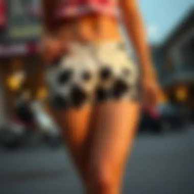 Artistic representation of cow print booty shorts integrated into streetwear