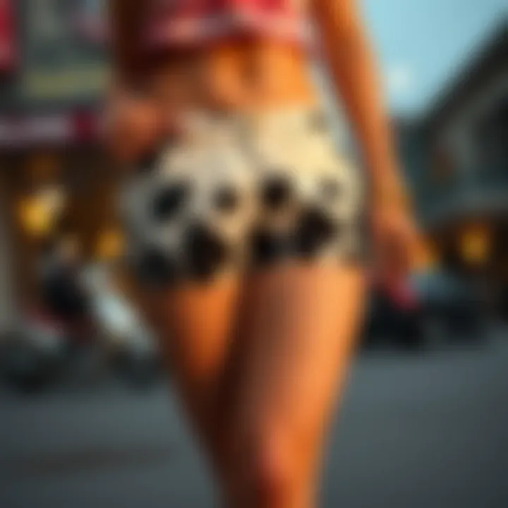 Artistic representation of cow print booty shorts integrated into streetwear