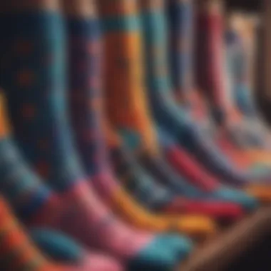 A vibrant display of custom-designed socks featuring unique patterns and colors.