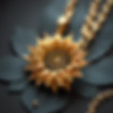 Close-up of intricate craftsmanship on sunflower jewelry piece