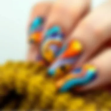 Creative color combinations in 3D nail art reflecting modern trends.
