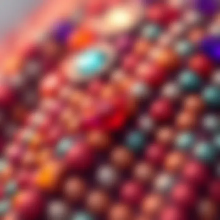 Close-up of diamond dots on a garment highlighting the textures and colors