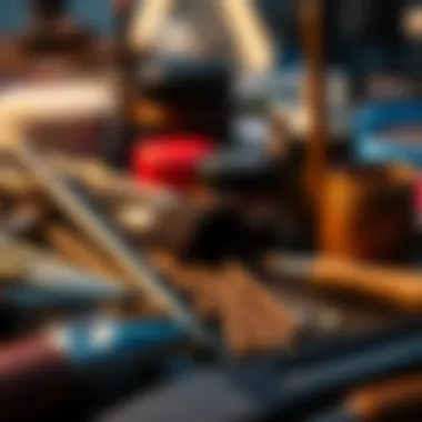 A collection of tools and materials used in diamond dotting technique