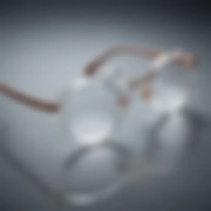 Elegant clear heart-shaped glasses displayed on a reflective surface