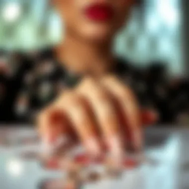 Elegant application of press-on nails on a styled surface