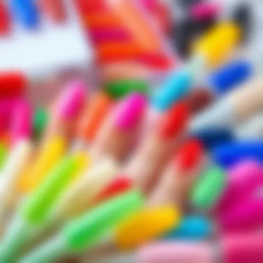 Variety of colorful press-on nails displayed creatively