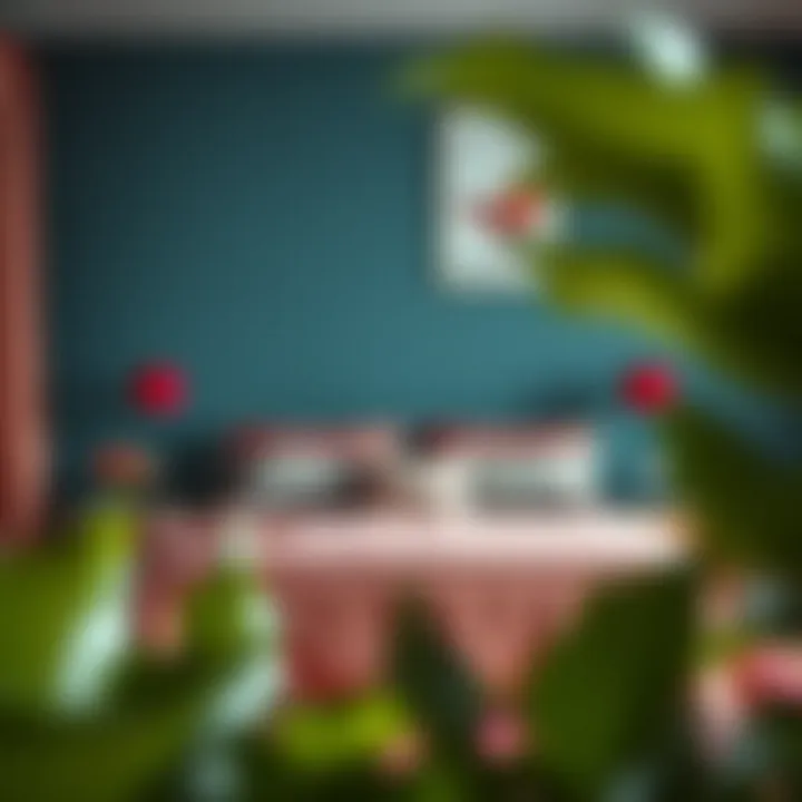 Vibrant patterned wallpaper creating mood in a bedroom