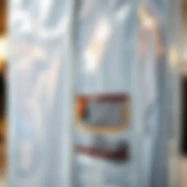 A close-up of a pocket on a clear garment bag highlighting its usability.