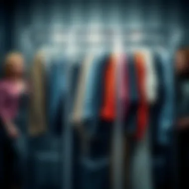 An array of stylish outfits neatly organized in clear garment bags.