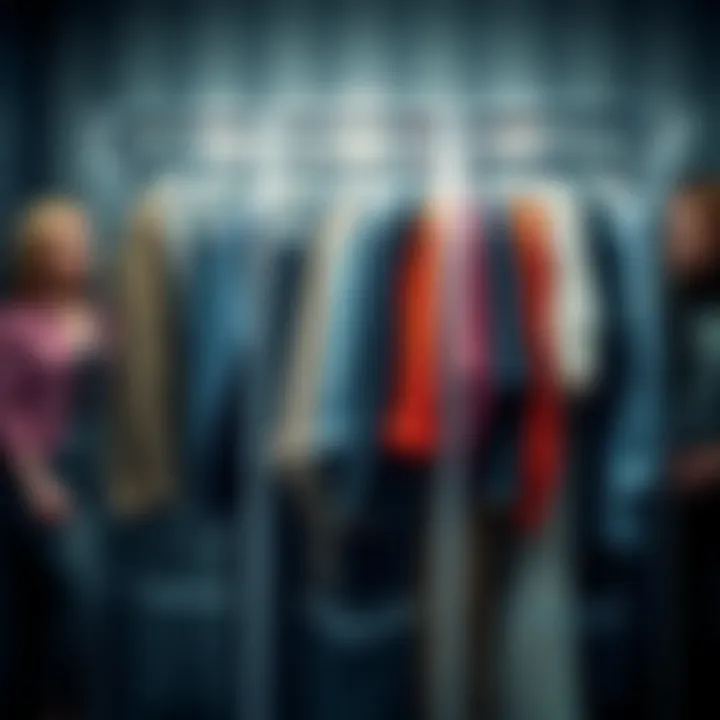 An array of stylish outfits neatly organized in clear garment bags.