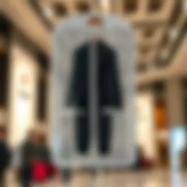 A clear garment bag showcasing its transparent design and pockets.