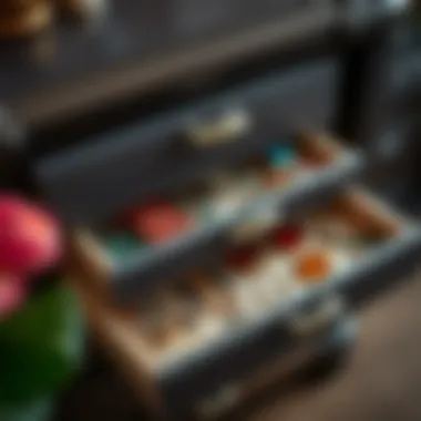 Customizable stackable jewelry drawers showcasing diverse organization strategies