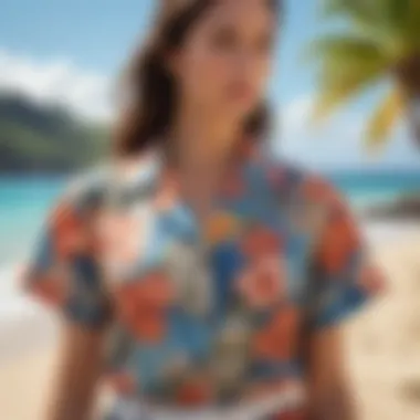 A vibrant Hawaiian shirt displayed on a tropical beach