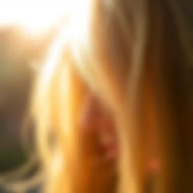 Close-up of blonde hair illuminated by sunlight