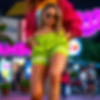 Stylish lime green high waisted shorts paired with vibrant accessories