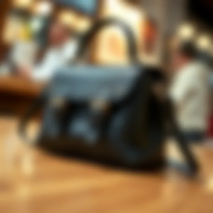 Close-up view of the craftsmanship and material of the satchel bag