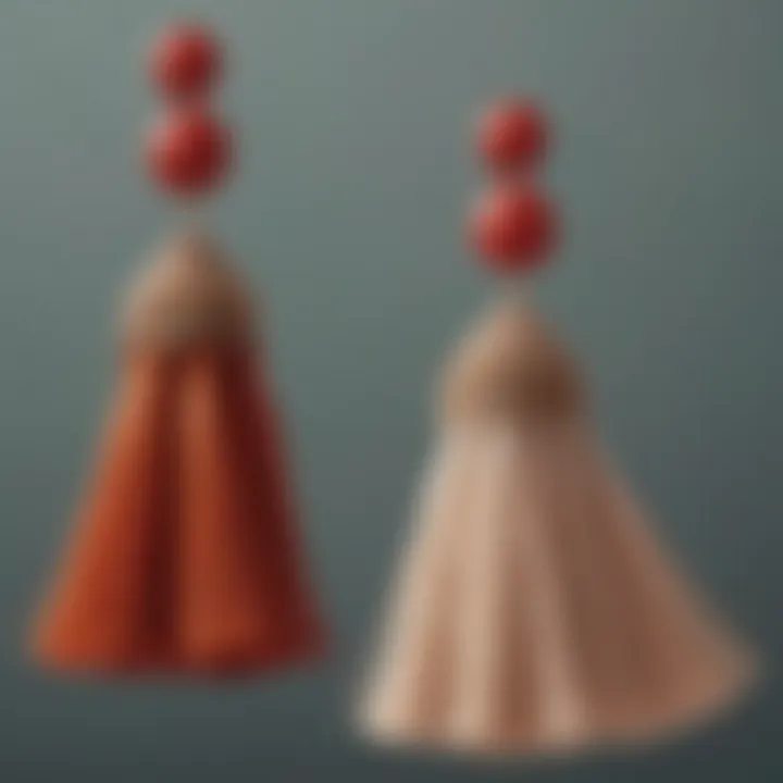 A collection of oversized tassel earrings made from diverse materials