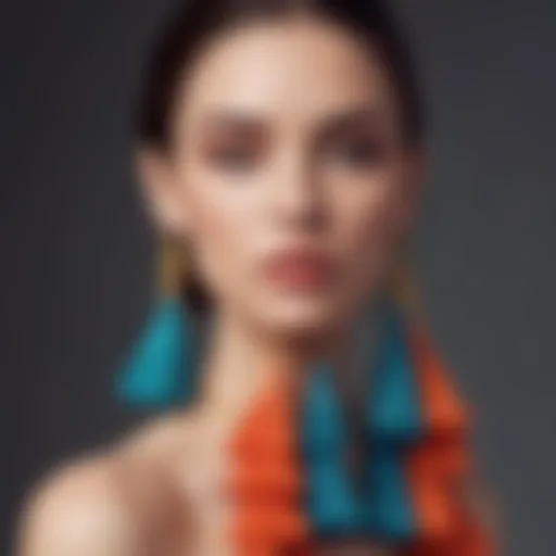 A close-up view of vibrant oversized tassel earrings in various colors