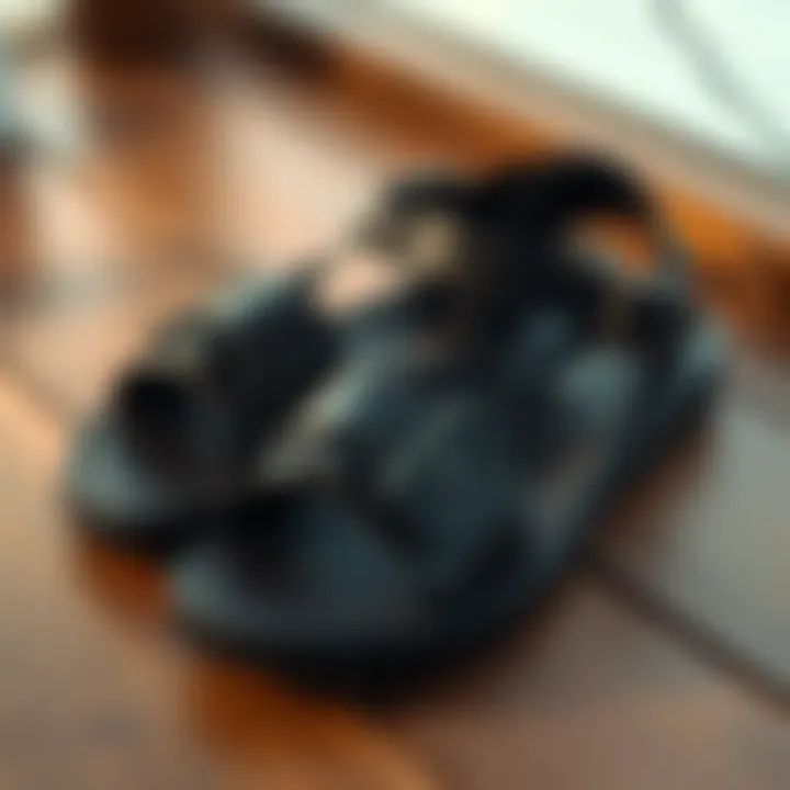 Stylish plus protection sandals on a wooden surface