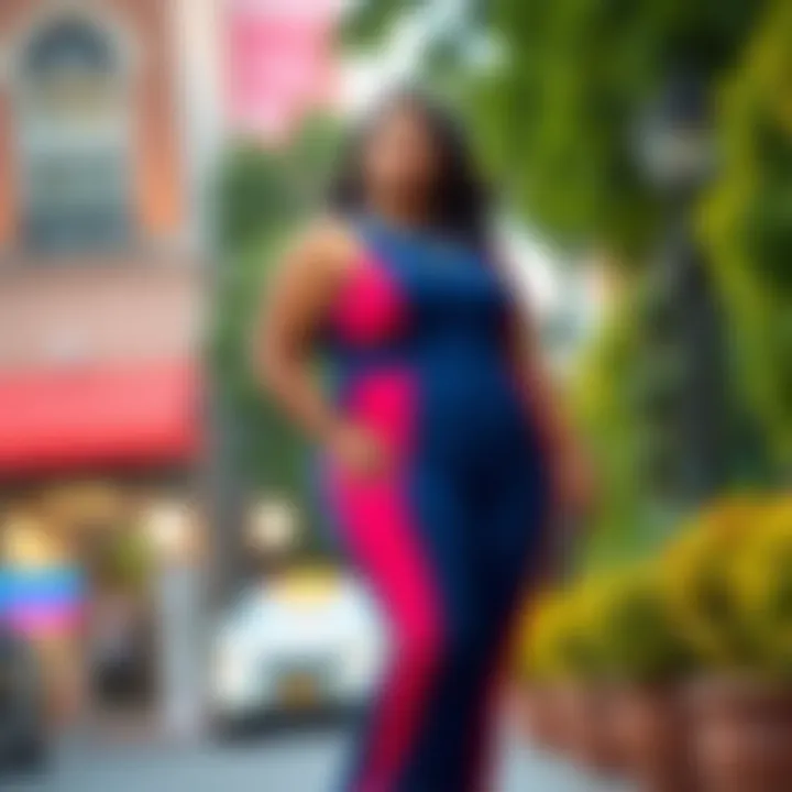 A stunning plus size bodycon jumpsuit in vibrant colors, showcasing versatility in design.