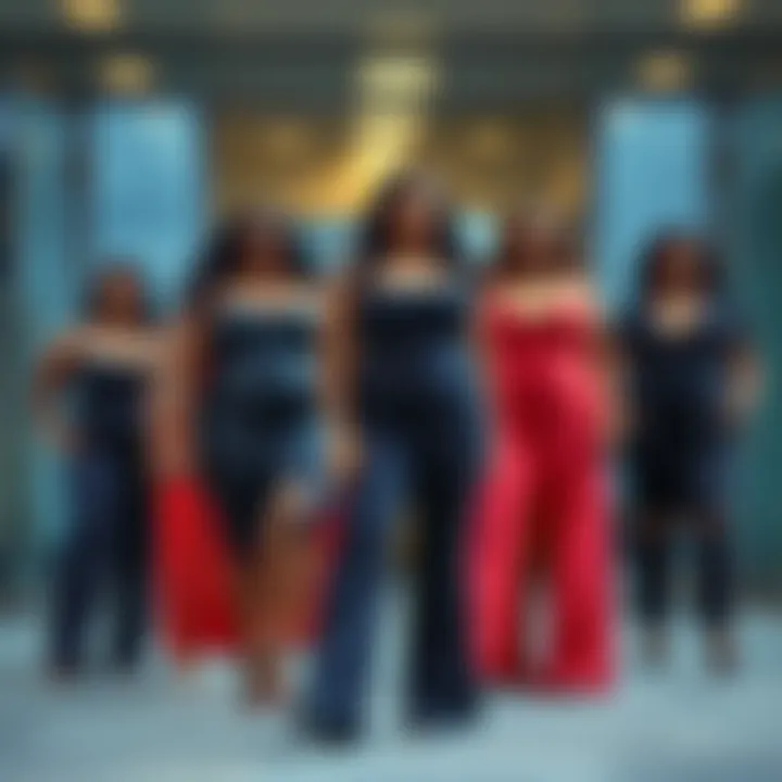 Diverse body types styled in plus size bodycon jumpsuits, highlighting inclusivity in fashion.