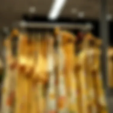 Diverse array of plus size yellow floral dresses on display rack