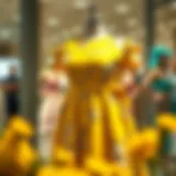 Elegant plus size yellow floral dress displayed on a mannequin