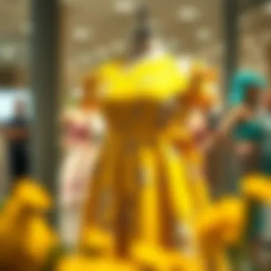 Elegant plus size yellow floral dress displayed on a mannequin