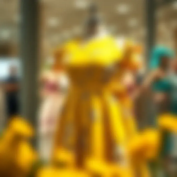 Elegant plus size yellow floral dress displayed on a mannequin