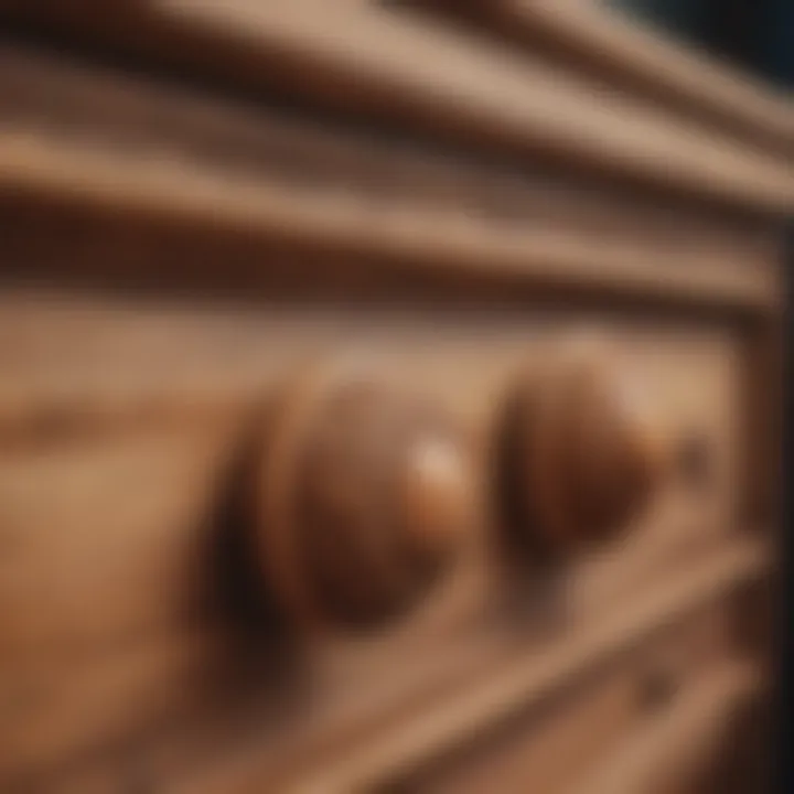 Elegant rattan drawer knobs enhancing a vintage dresser