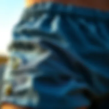 Close-up of fabric texture and design of trendy shorts