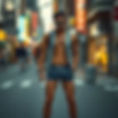 Vibrant street style showcasing short shorts in urban setting