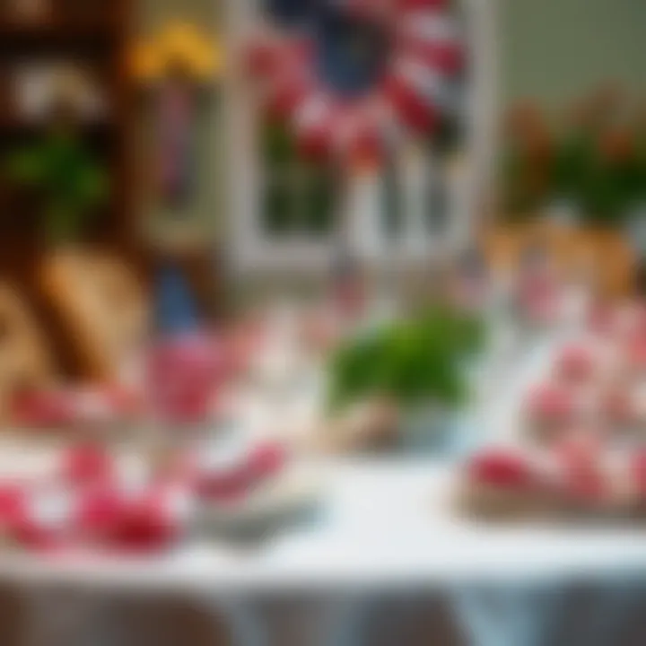 A beautifully set patriotic table featuring cloth napkins