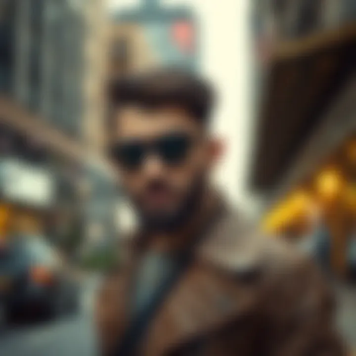 Stylish individual wearing steampunk glasses in an urban setting