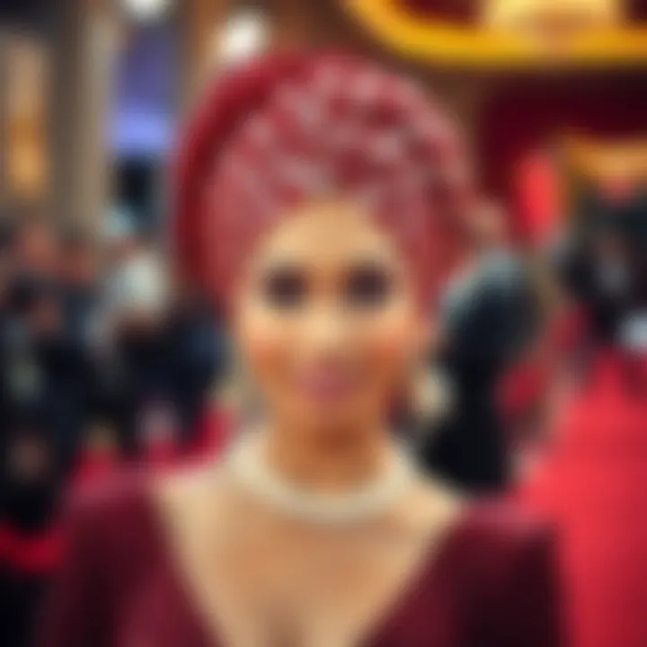 Celebrity showcasing a sequin turban on the red carpet