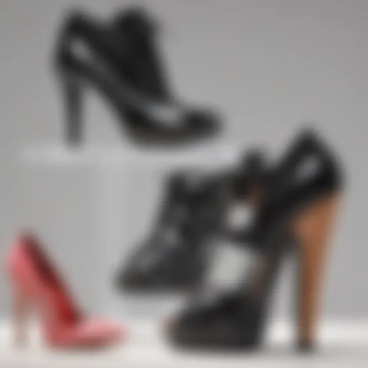 A split image showing functional footwear alongside high-fashion shoes