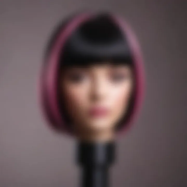 Stylish half pink half black wig displayed on a mannequin.