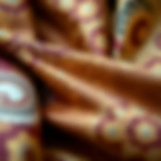 A close-up of a glitter kimono fabric showcasing intricate patterns and textures