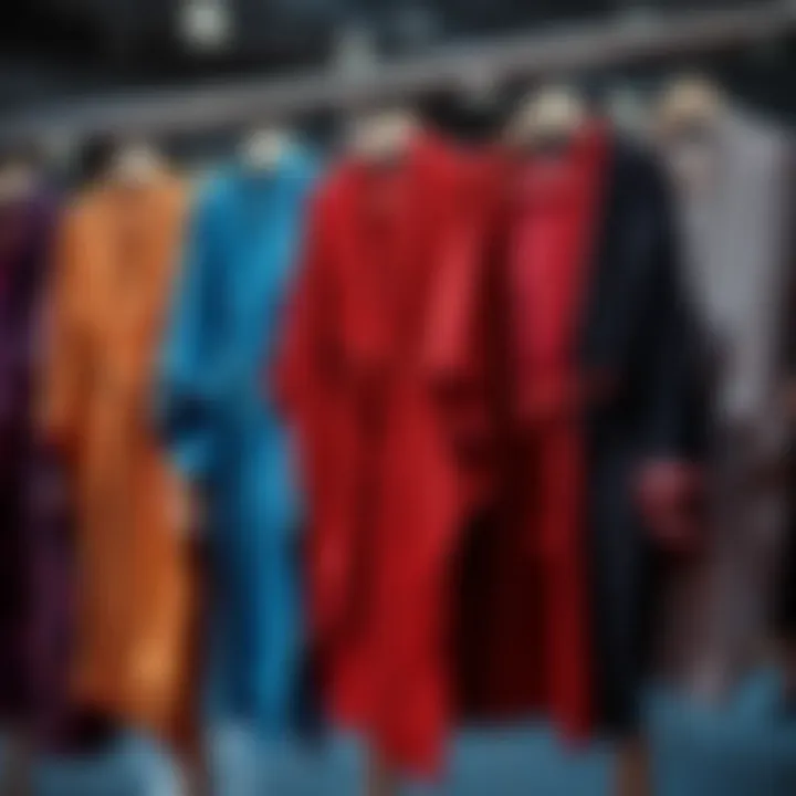 A display of various glitter kimonos highlighting different styles and colors