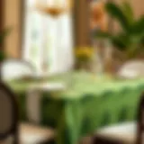 Elegant green leaf tablecloth set for a formal dining occasion