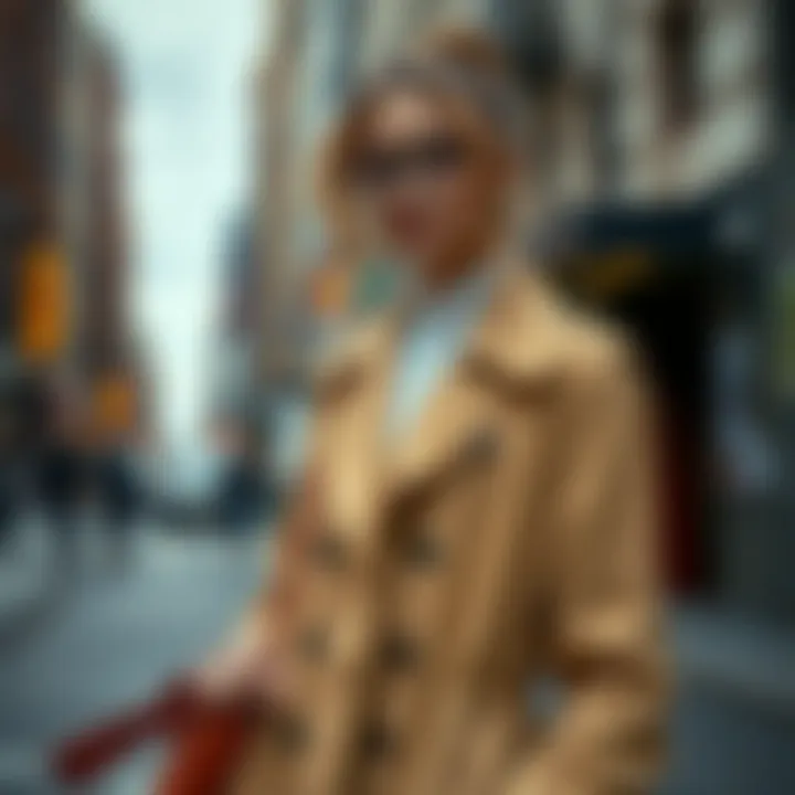 Fashion-forward styling with trench coat in urban setting