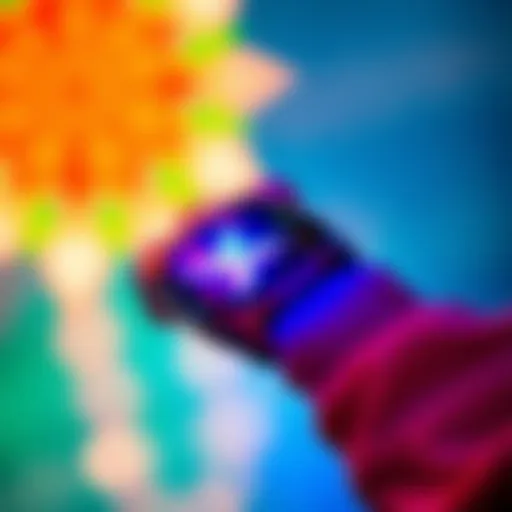 Close-up of the picture projection bracelet displaying a vibrant holographic image