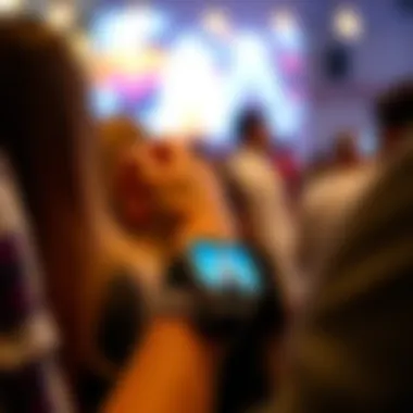 Stylish individual wearing the picture projection bracelet at a tech fashion event