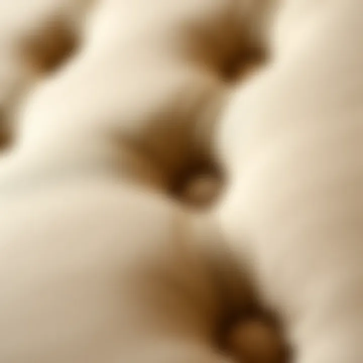 Close-up of tufted fabric showcasing intricate detailing and texture